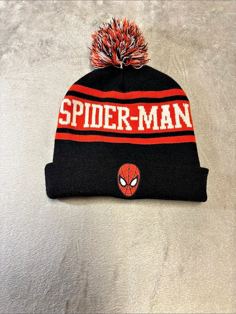 Marvel Spider-Man Logo & Name Text Black Cuff Beanie